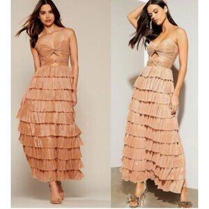 Gianni Bini Gold Cut out Tiered Maxi Dress NWT